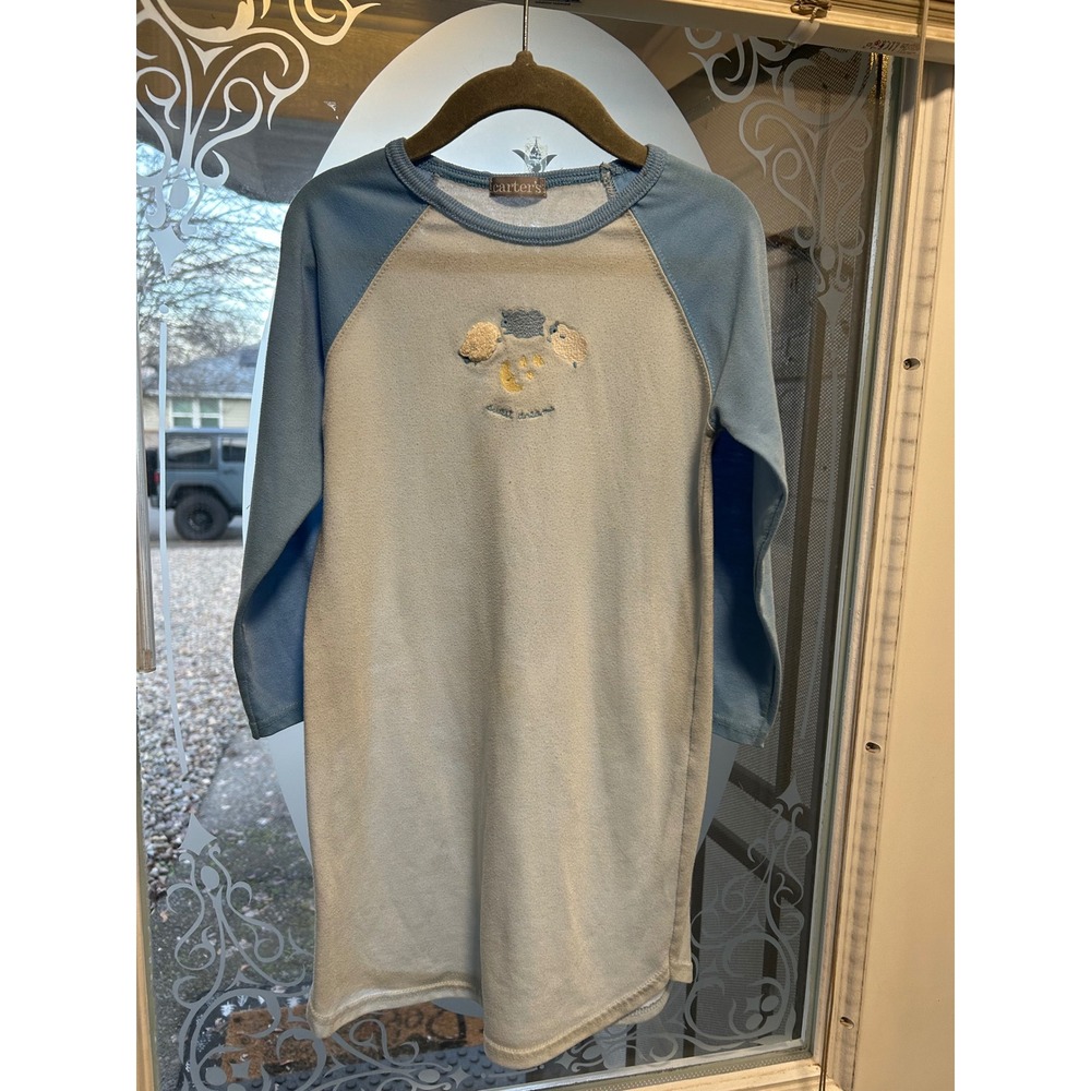 Carters Vintage Blue Raglan Nightgown Sweet Dreams Sheep Moon Stars Pajama 3t/4t